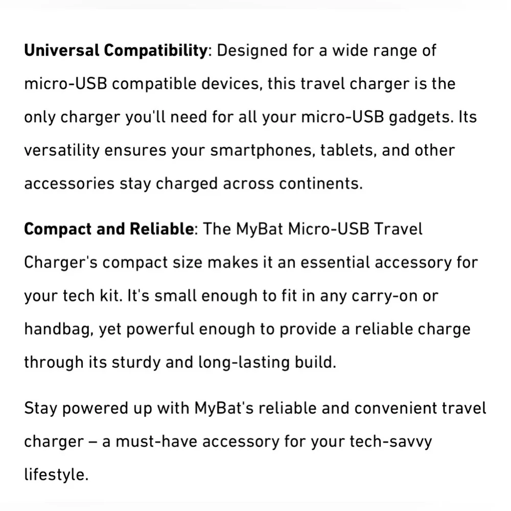 MyBat Micro-USB Travel Charger With IC Chips 